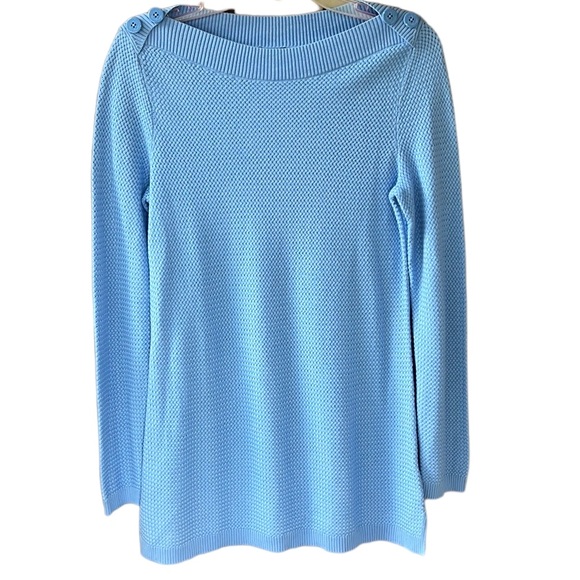 Talbots New wTag Light Blue 100% Cotton Boat Neck Woven Knit Longline Sweater S - Picture 1 of 9